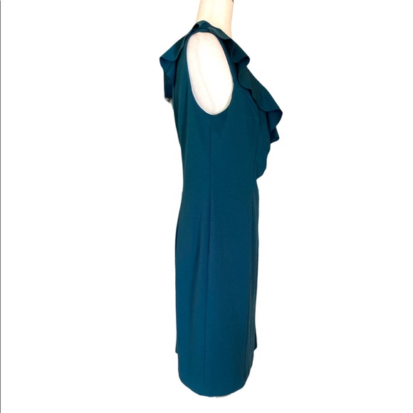 NWT Adrienne Vittadini Ponte Knit Ruffle Sheath Dress in Carolina Teal - 12 - Picture 4 of 12